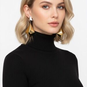 18k solid Italian yellow and white Geometric Earrings